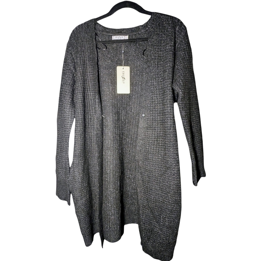 NWT Marks & Spencer M&S Black Marled Open Front Knit Cardigan Large